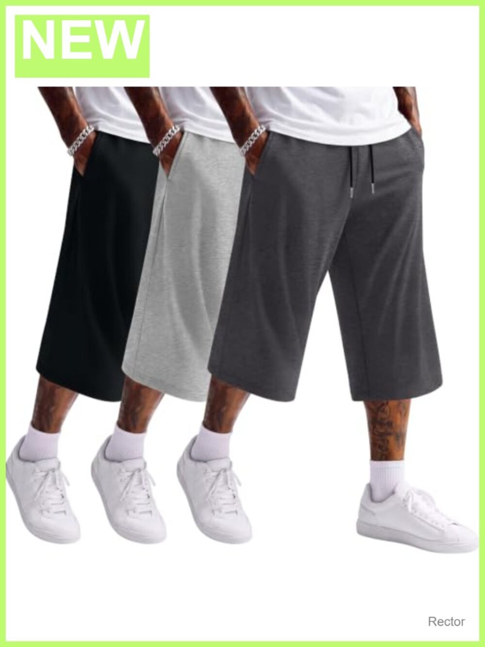 Men's 3 Pack Baggy Capri Pants Athletic Drawstring